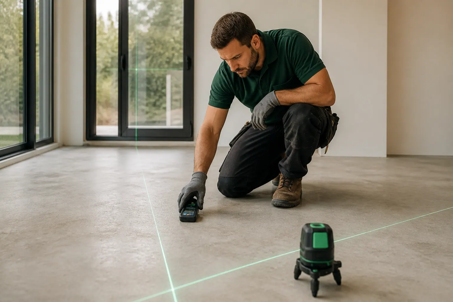 Technician inspecting a subfloor